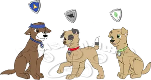 Three Cartoon Dogs With Shields PNG image