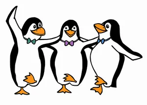 Three Cartoon Penguins Celebrating PNG image