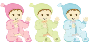 Three Cheerful Babiesin Colorful Outfits