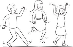 Three Children Playing Lineart PNG