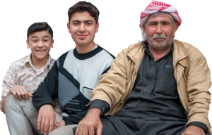Three Generations Men Sitting Together PNG image