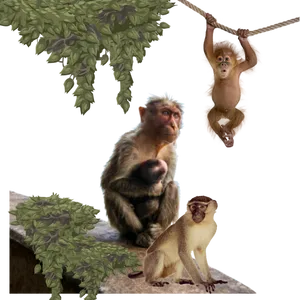 Three Monkeys Various Poses PNG image