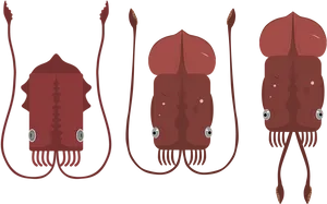 Three Red Squids Illustration PNG image