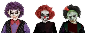 Three Scary Clowns Portraits PNG image