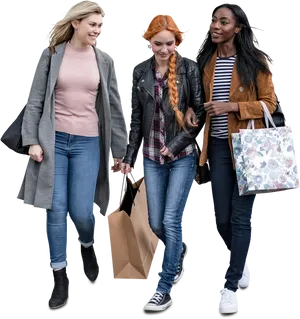Three Women Enjoying Shopping Trip PNG image