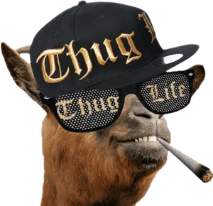 Thug Life Llamawith Glassesand Hat PNG image