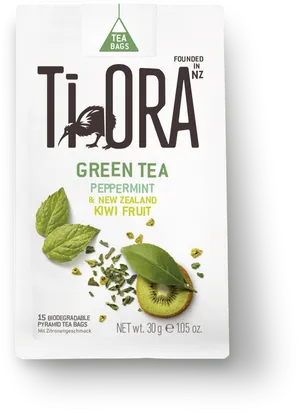 Ti Ora Green Tea Peppermint Kiwi Packaging PNG image