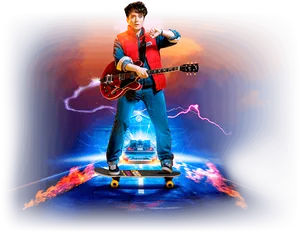 Time Traveling Skateboarderwith Guitar PNG