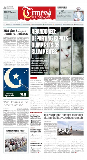 Times Of Oman Newspaper Cover Abandoned Pets PNG image