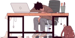 Tired Student Asleepat Desk PNG image