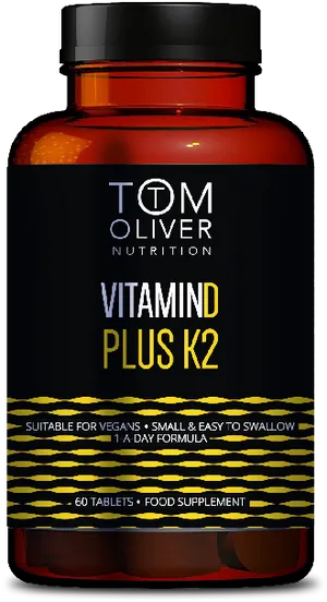 Tom Oliver Nutrition Vitamin D K2 Supplement Bottle PNG image