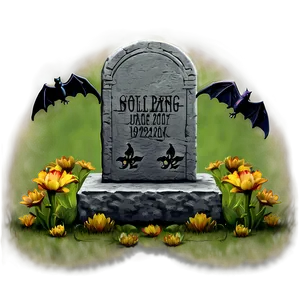 Tombstone With Bat PNG 05252024