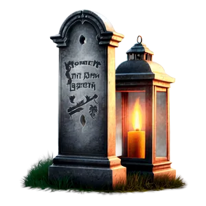 Tombstone With Lantern PNG Det PNG