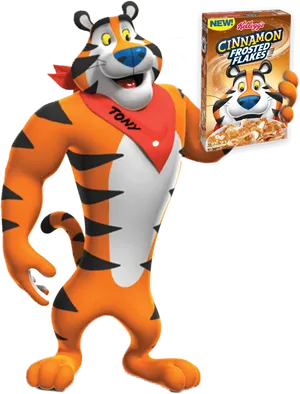 Tony The Tiger With Cinnamon Frosted Flakes PNG image