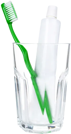 Toothbrushand Toothpastein Glass PNG image