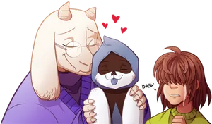 Toriel Hugging Monster Kid Fanart PNG image