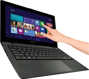 Touchscreen Laptop Interaction PNG image