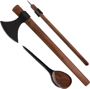 Traditional Axeand Wooden Tools PNG image