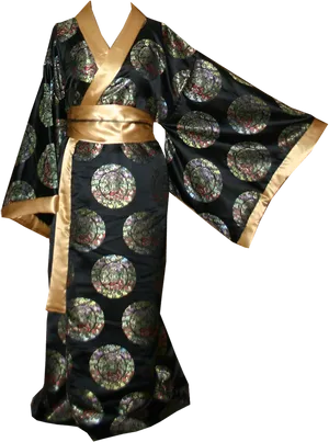 Traditional Black Kimonowith Gold Obi PNG image