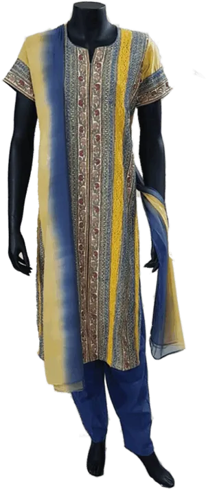 Traditional Blue Yellow Salwar Suit Mannequin PNG image
