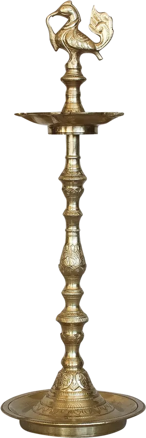 Traditional Brass Lampwith Peacock Top PNG image