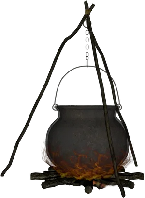 Traditional Cauldron Over Fire PNG image