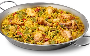 Traditional Chicken Paella Dish PNG image