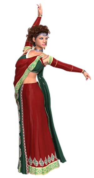 Traditional Dance Pose Red Sari