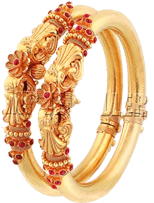 Traditional Gold Bangleswith Red Gem Accents