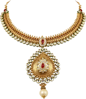 Traditional Gold Necklace Design PNG image