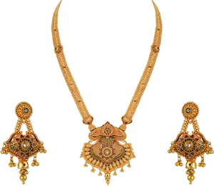 Traditional Gold Necklace Earrings Set PNG image