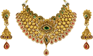 Traditional Gold Necklace Setwith Earrings PNG