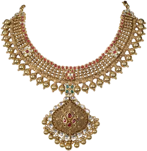 Traditional Gold Necklacewith Pendant Jewelry PNG image