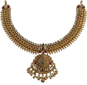Traditional Gold Necklacewith Precious Gems.jpg PNG image