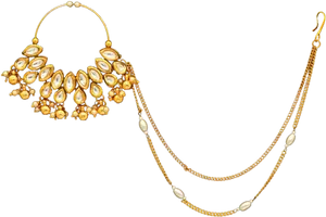 Traditional Gold Nose Ring With Chain PNG image