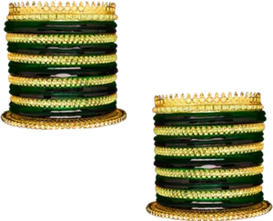 Traditional Goldand Green Bangles Set PNG image