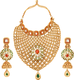 Traditional Golden Jewelry Setwith Gems PNG image