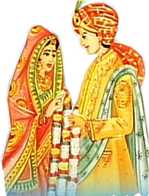 Traditional Hindu Wedding Couple Illustration PNG image