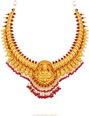 Traditional Indian Gold Necklace Design PNG image