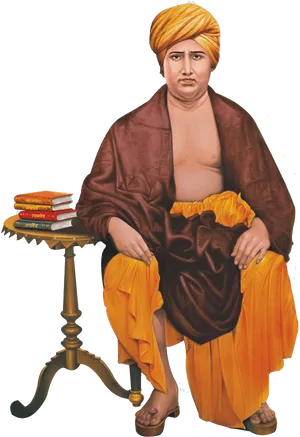 Traditional Indian Scholar Sitting With Books PNG image