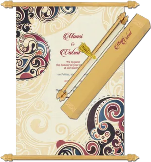 Traditional Indian Wedding Invitation Scroll PNG image