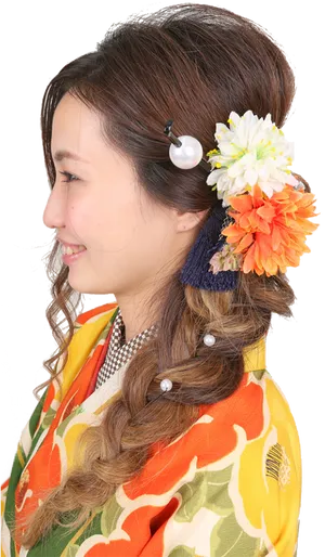 Traditional Japanese Hairstyle Kimono PNG image