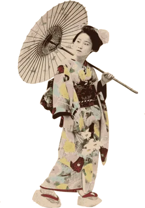 Traditional Japanese Kimonoand Parasol PNG image