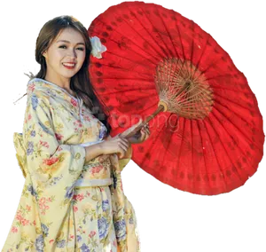 Traditional Japanese Kimonoand Red Umbrella PNG image