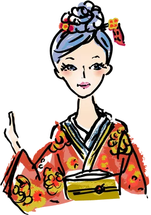 Traditional Japanese Woman Illustration PNG image
