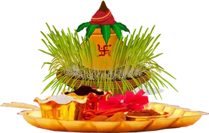 Traditional Kalash With Puja Items PNG image
