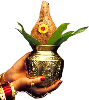 Traditional Kalashwith Coconutand Leaves PNG image