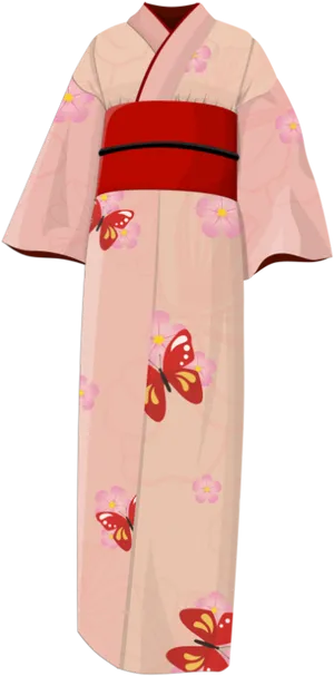 Traditional Pink Floral Kimono PNG image