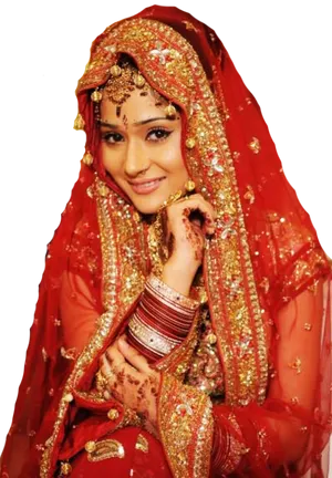 Traditional Red Bridal Saree Model PNG image