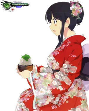 Traditional Red Kimono Anime Girl PNG image